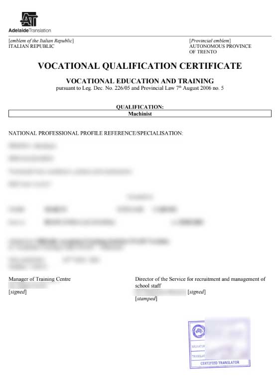 Translate degrees, diplomas and any trade qualifications